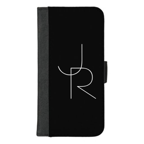Modern 2 Overlapping Initials  White on Black iPhone 87 Plus Wallet Case
