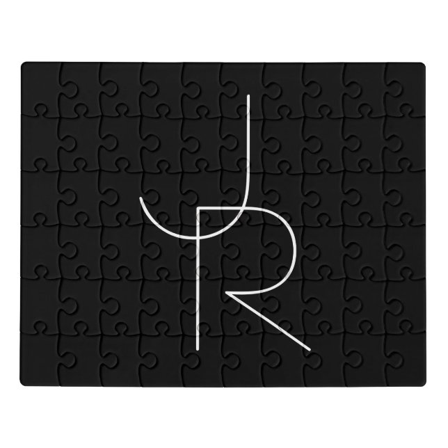 Modern 2 Overlapping Initials | White on Black Jigsaw Puzzle (Puzzle Horizontal)