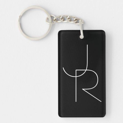 Modern 2 Overlapping Initials  White on Black Keychain