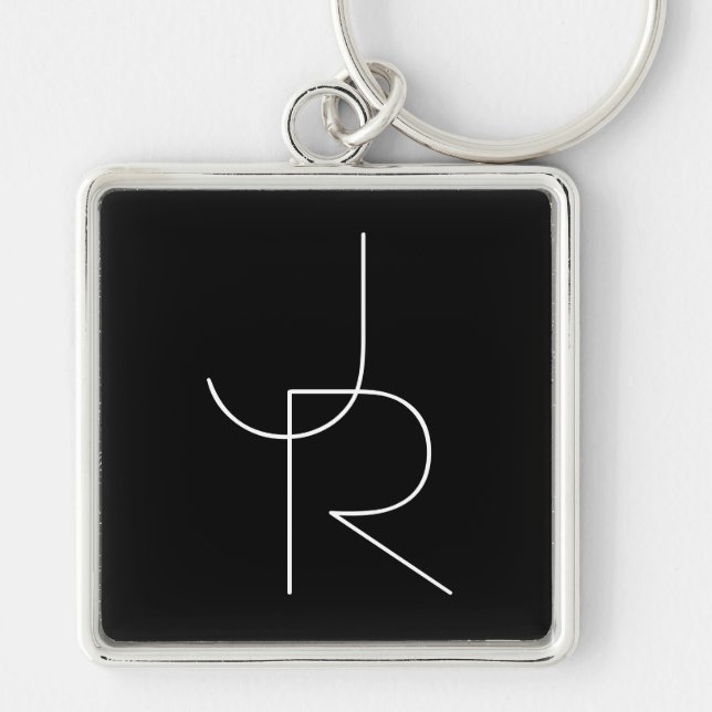 Modern 2 Overlapping Initials | White on Black Keychain (Front)