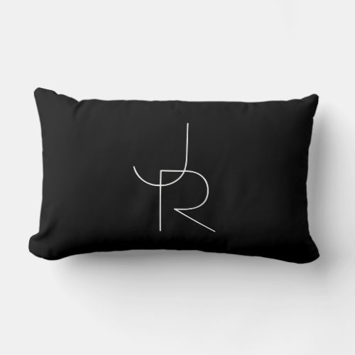 Modern 2 Overlapping Initials  White on Black Lumbar Pillow