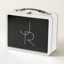 Modern 2 Overlapping Initials | White on Black Metal Lunch Box