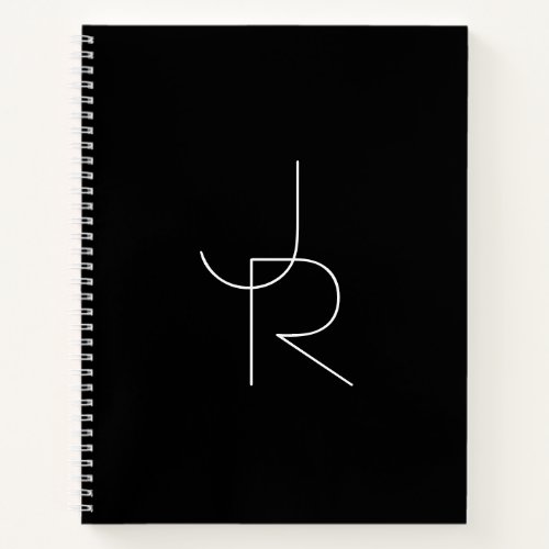 Modern 2 Overlapping Initials  White on Black Notebook