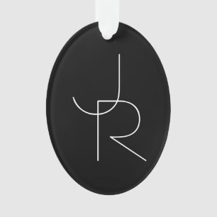 Modern 2 Overlapping Initials   White on Black Ornament
