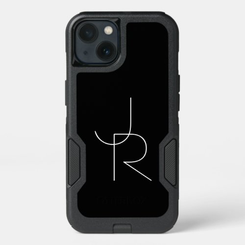 Modern 2 Overlapping Initials  White on Black iPhone 13 Case