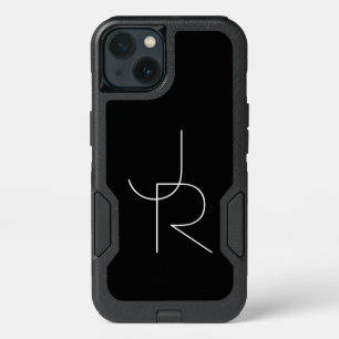 Modern 2 Overlapping Initials   White on Black iPhone 13 Case