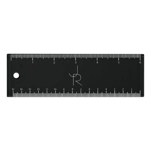 Modern 2 Overlapping Initials  White on Black Ruler