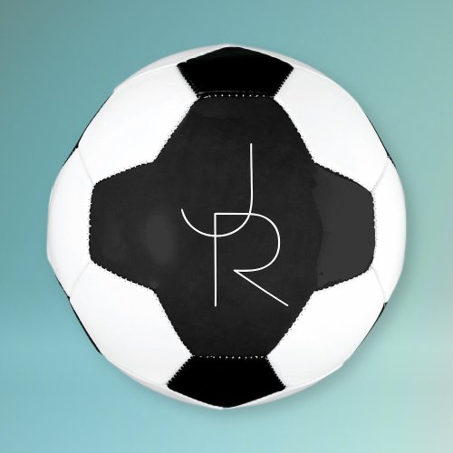 Modern 2 Overlapping Initials  White on Black Soccer Ball