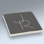 Modern 2 Overlapping Initials | White on Black Stone Coaster<br><div class="desc">Modern overlapping initials.</div>