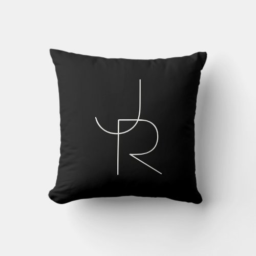 Modern 2 Overlapping Initials  White on Black Throw Pillow