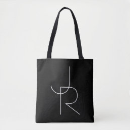 Modern 2 Overlapping Initials | White on Black Tote Bag