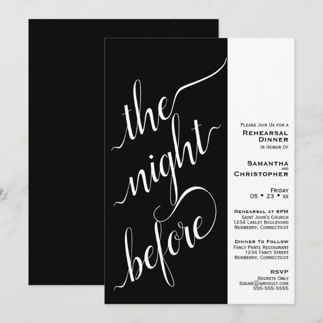 Modern 2 Pane Wedding Rehearsal Dinner Black Invitation (Front/Back)