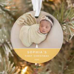 Modern 2 Photo Baby's First Christmas Acrylic Ornament