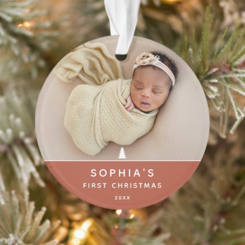 Modern 2 Photo Babys First Christmas Acrylic Ornament