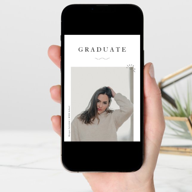 Modern 2 Photo Black & White Graduation Announcement (Front Digital)