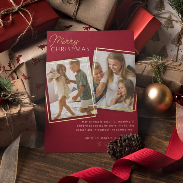 Modern 2 Photo Christmas Foil Holiday Card (Creator Uploaded)