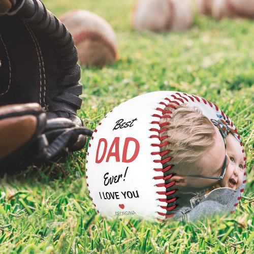 Modern 2 Photo Collage Best Dad Ever Baseball