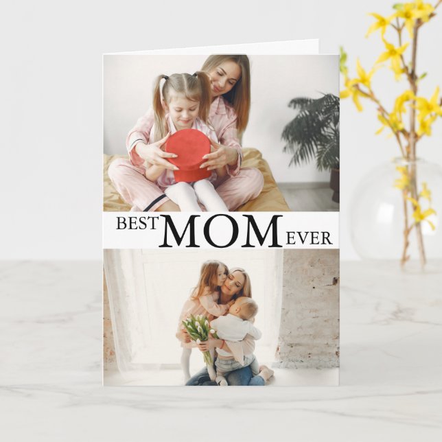 Modern 2 Photo Collage Best Mom Ever Mothers Day Card (Yellow Flower)