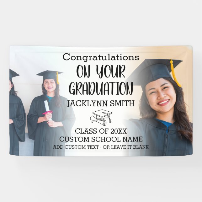 Modern 2 Photo Collage Gradutation Banner (Horizontal)