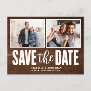 Modern 2 Photo Dark Wood Save the Date Announcement Postcard