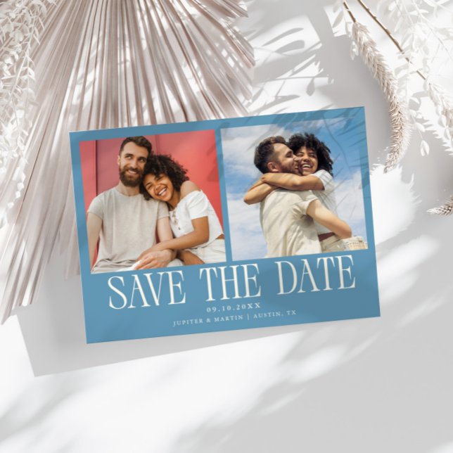 Modern 2-Photo Denim Blue Wedding Save The Date (Creator Uploaded)