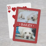 Modern 2 Photo Dog or Any Name Red and White Poker Cards<br><div class="desc">Share favorite pictures on game night with elegant custom 2 photo playing cards. This template is set up with a pet's name, but is easy to personalize with a family or friend's name, a wedding couple's monogrammed initials, or any wording of your choice. The colors and font style can also...</div>