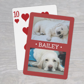 Modern 2 Photo Dog or Any Name Red and White Poker Cards