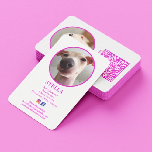 Modern 2 Photo Dog Pet Social Media QR Code Business Card