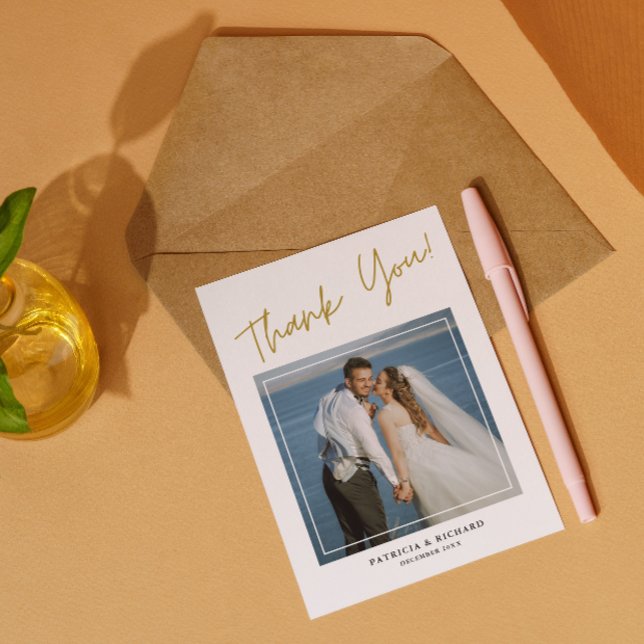 Modern 2 Photo Double Sided Wedding Thank You   Card (double sided wedding thank you cards with pixtures)