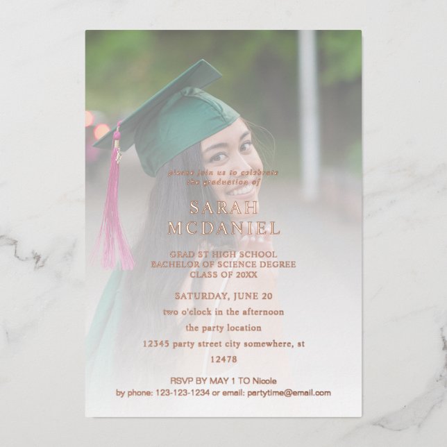 Modern 2 Photo Fade Graduation Party Foil Invitation (Front)
