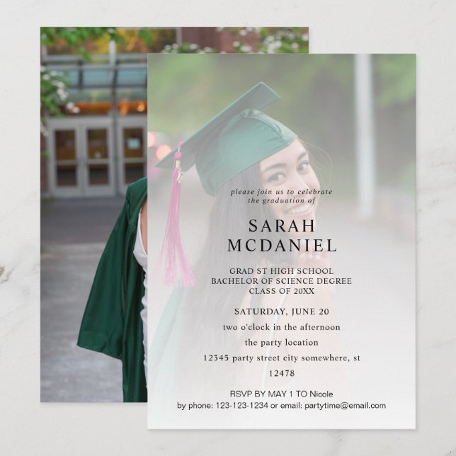 Modern 2 Photo Fade Graduation Party Invitation (Front/Back)
