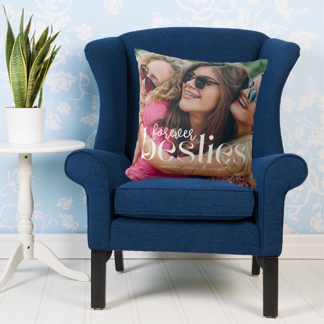 Modern 2 Photo Forever Besties Editable Overlay Throw Pillow (Creator Uploaded)