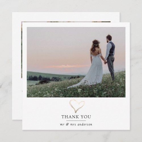 Modern 2 Photo Gold Foil Heart Wedding Thank You Card