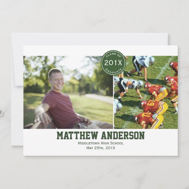 Modern 2 Photo Graduation Invitation - Green (Front)