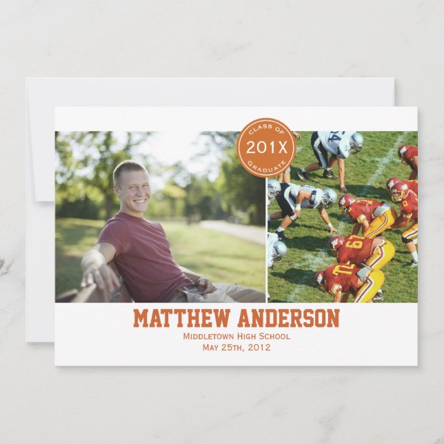 Modern 2 Photo Graduation Invitation - Orange (Front)
