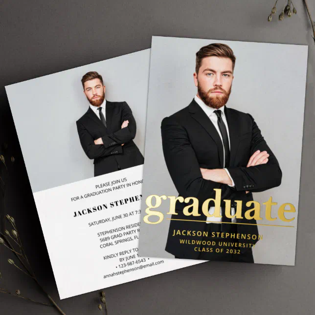 Modern 2 photo Graduation party Foil Invitation | Zazzle