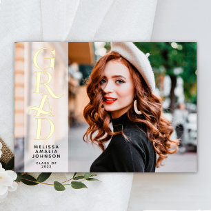 Modern 2 photo Graduation real foil announcement