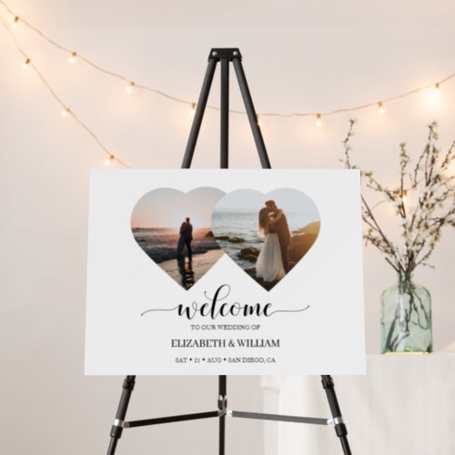 Modern 2 Photo Heart Collage Wedding Welcome Sign