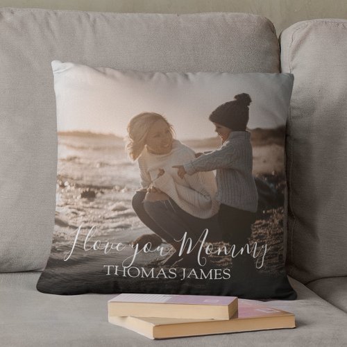 Modern 2 Photo  I Love You Mommy  Personalized Throw Pillow