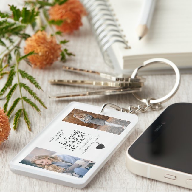 Modern 2 Photo In Loving Memory Tribute Keychain (Front Right)