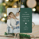 Modern 2 Photo Keepsake Christmas Gift Ceramic Ornament<br><div class="desc">Personalized 2 Photo Christmas Ornament Gift - Design features 2 of your most favorite pictures,  a festive green block that can be changed to any color,  the text - Tis' the most wonderful time of the year! with a cute little star and family name.</div>