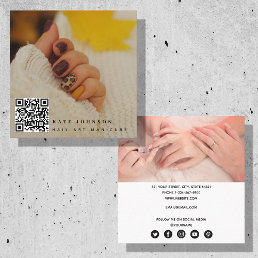 Modern 2 Photo Nail Art Manicure QR Code Square Business Card