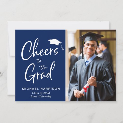 Modern 2 Photo Navy Blue Graduation Announcement