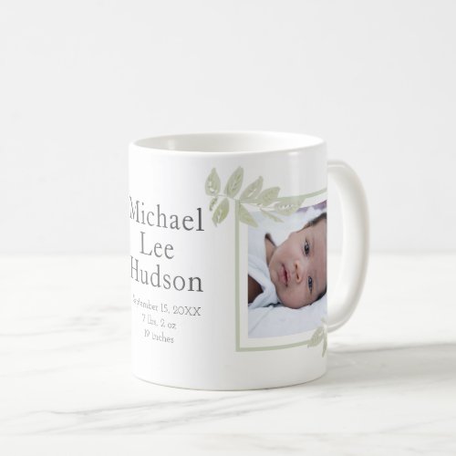 Modern 2 Photo New Baby Boy Birth Stats Coffee Mug