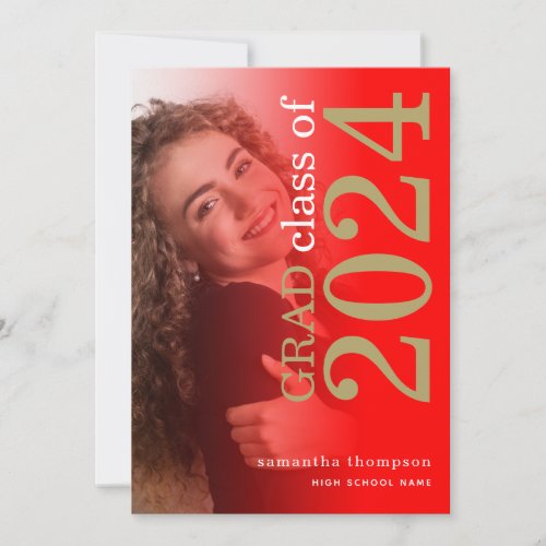 Modern 2 photo Red Gold 2024 Graduation Announcement