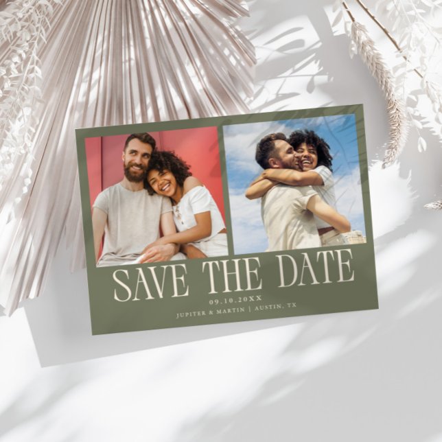 Modern 2-Photo Sage Green Wedding Save The Date (Creator Uploaded)
