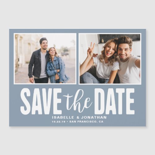 Modern 2 Photo Save the Date Dusty Blue