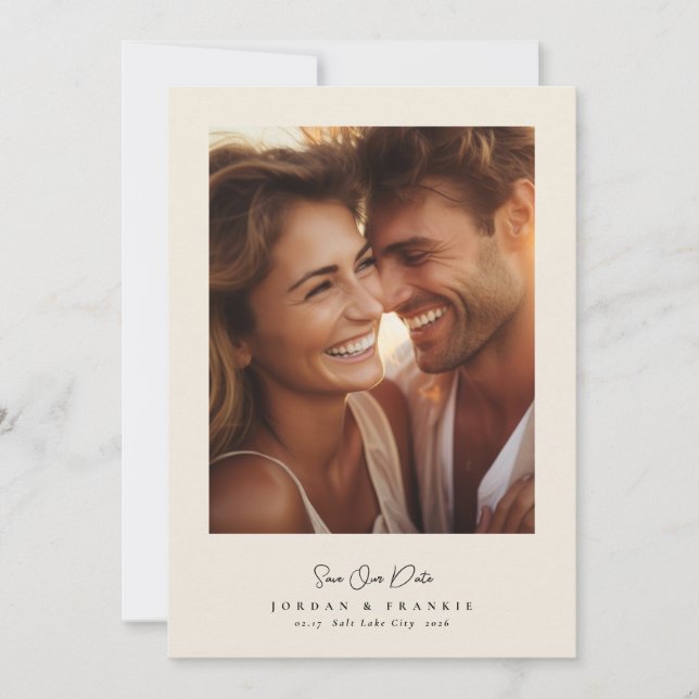 modern 2 photo script calligraphy wedding save the date (Front)