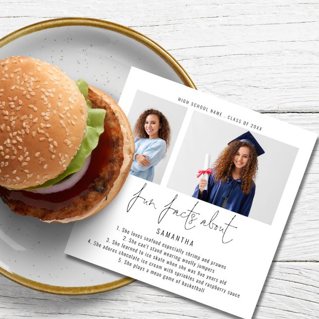 Modern 2 Photo Script Fun Facts Graduation Party Napkins (Creator Uploaded)