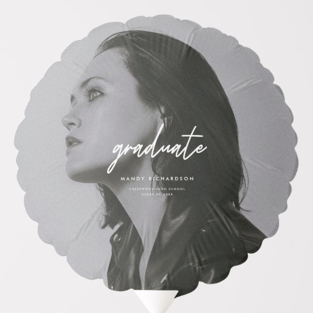 Modern 2-Photo Script Graduation Party Balloon (Front)